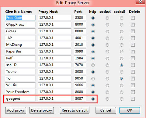 Edit Proxy Server